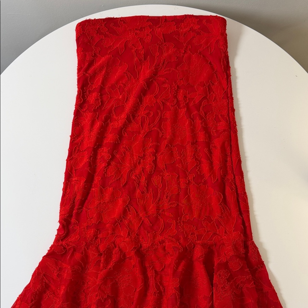 Boohoo Strapless Red‎ Lace Maxi Dress